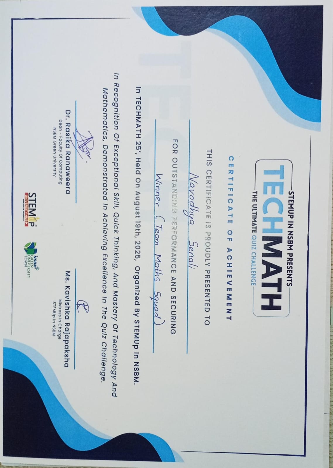 TechMath Competition Certificate